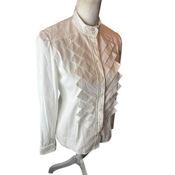 Oscar de la Renta White Cotton Long Sleeve Button Ruffled Shirt Small Size S - Picture 2 of 5